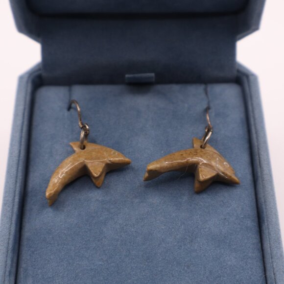 Jasper Dolphin Earrings with Sterling wires - Picture 2 of 5